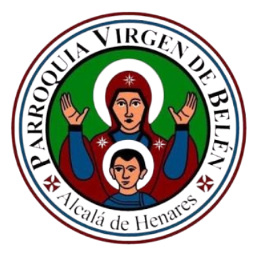 Logo de la Parroquia Virgen de Belén, mostrando a la Virgen con el Niño en su interior.