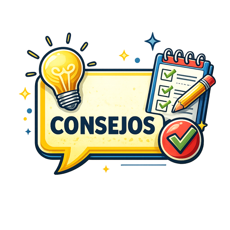 Icono de consejos con bombilla, lista de verificación y lápiz.